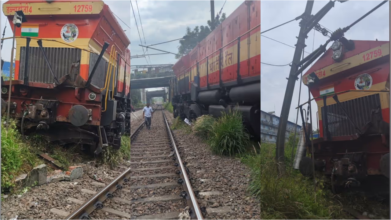 Goods train engine derails
