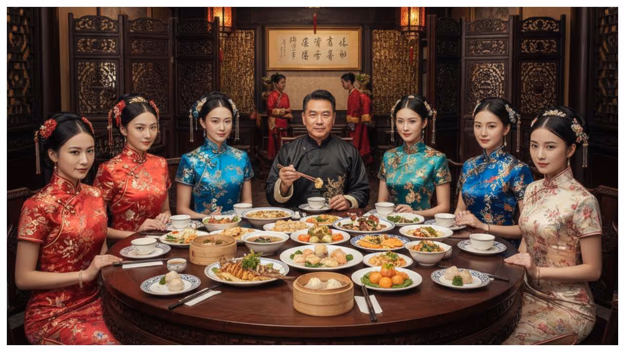 Chinese dining table AI image Chinese dining table AI image