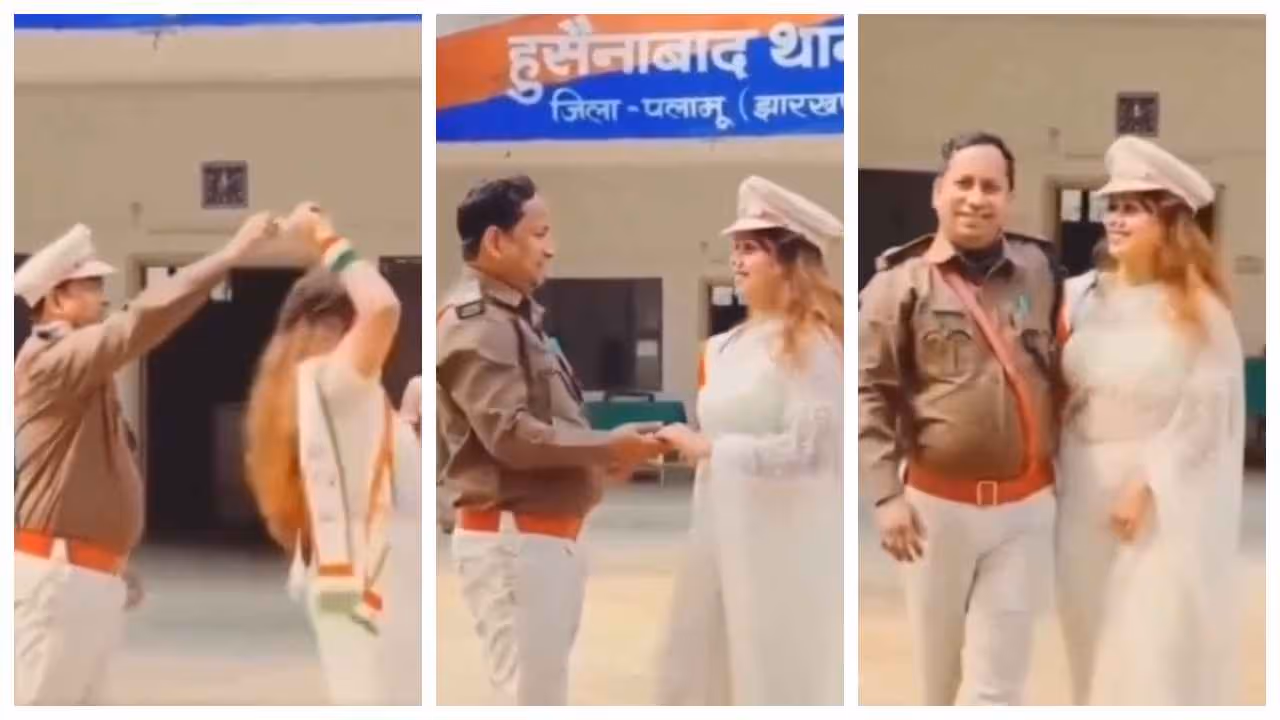 Police officer dances with wife Police officer dances with wife