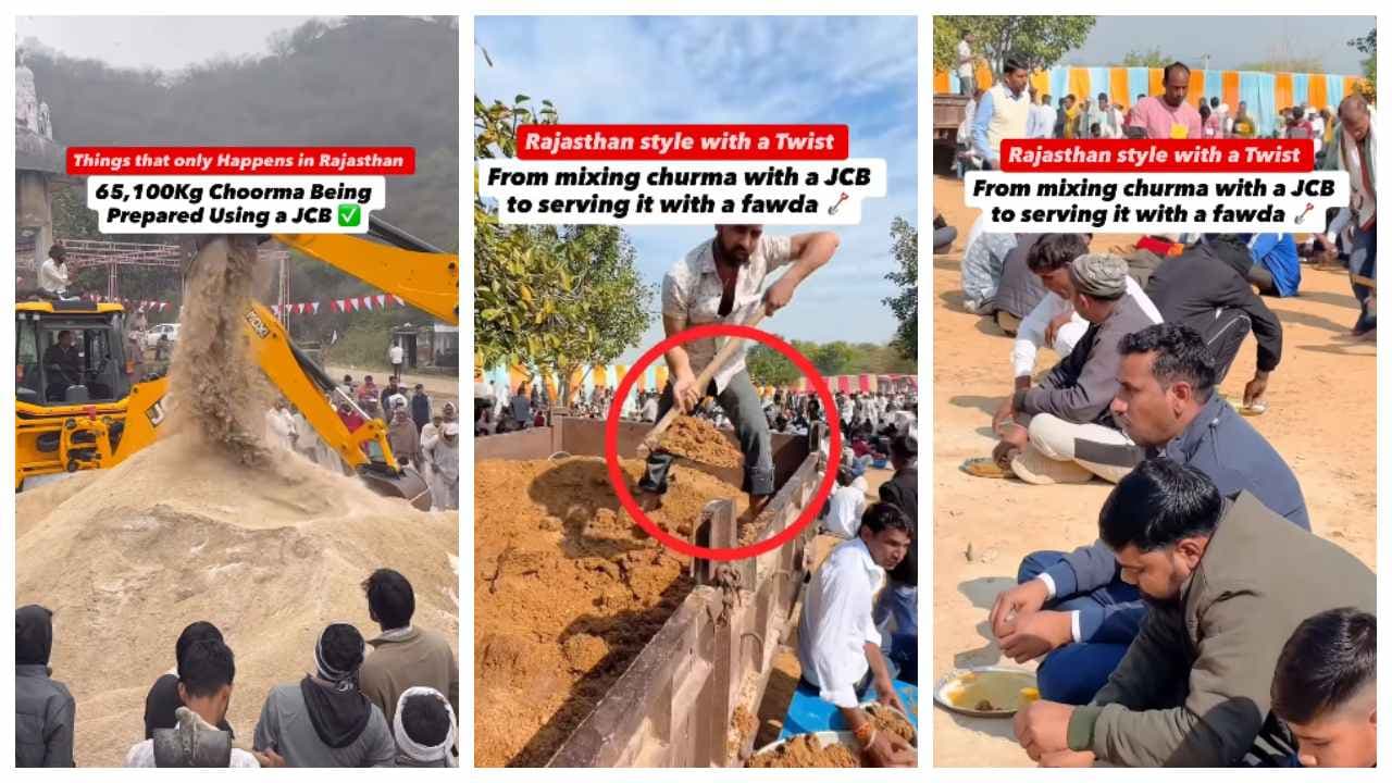 JCB to stir 65000 kg of temple prasad JCB to stir 65000 kg of temple prasad