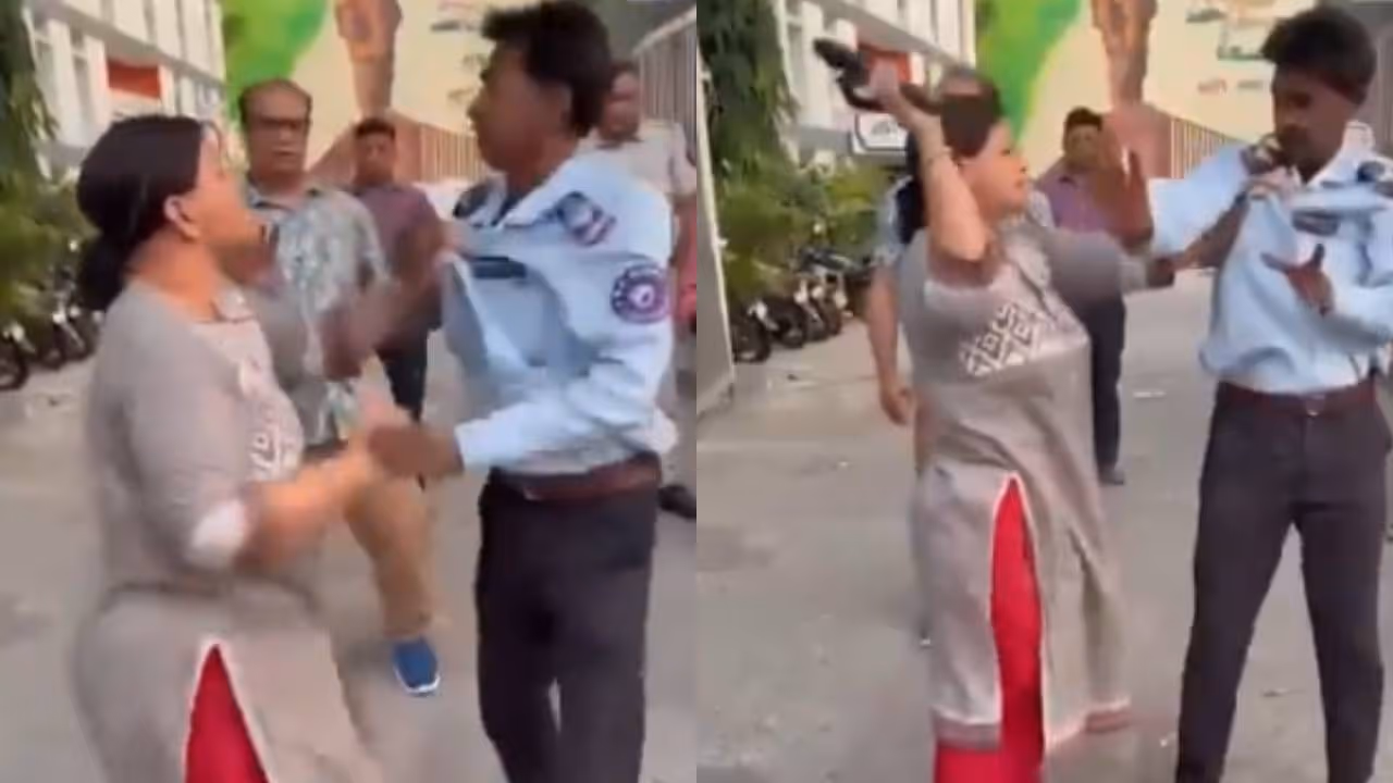 activist slaps security guard with slipper for allegedly killing a stray dog activist slaps security guard with slipper for allegedly killing a stray dog