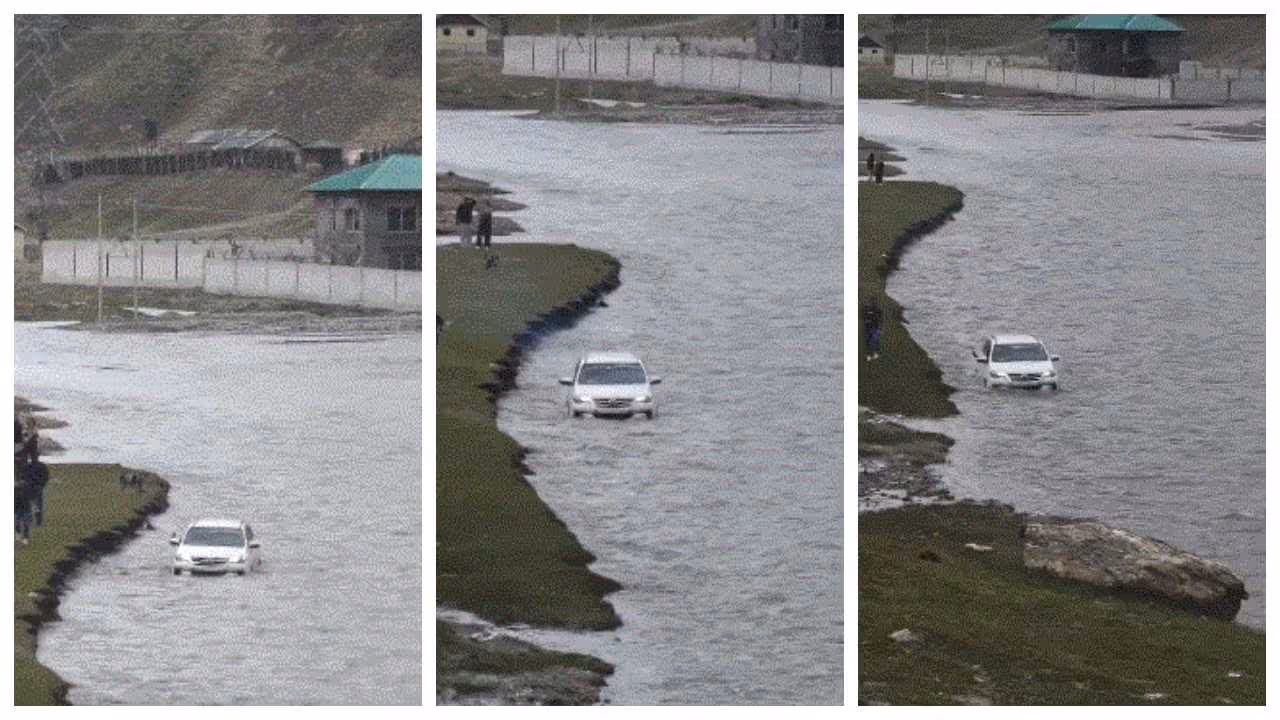 Tourist drives Fortuner through Jhelum River Tourist drives Fortuner through Jhelum River