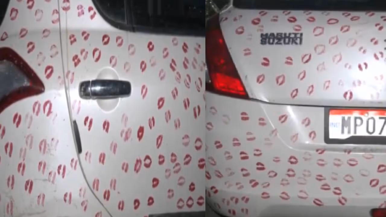 car with lipstick marks car with lipstick marks