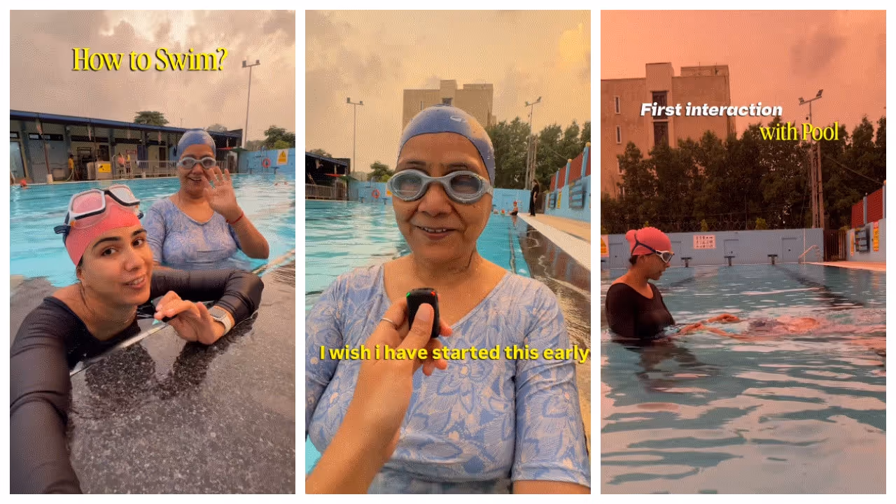 Daughter teaches mother to swim at 57 Daughter teaches mother to swim at 57