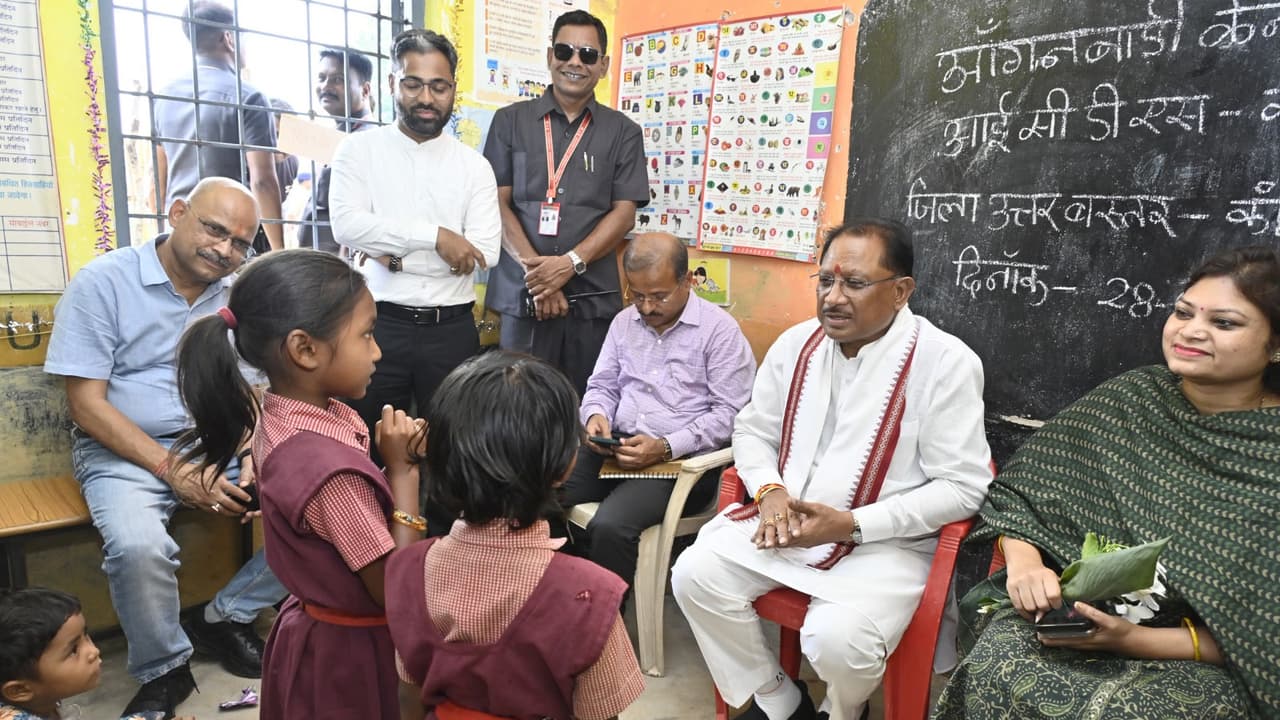 Vishnu Deo Sai visit Anganwadi Center of Mandri village Vishnu Deo Sai visit Anganwadi Center of Mandri village