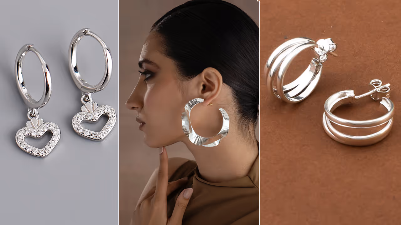 Silver Hoop Fancy Earrings Designs Under 399
