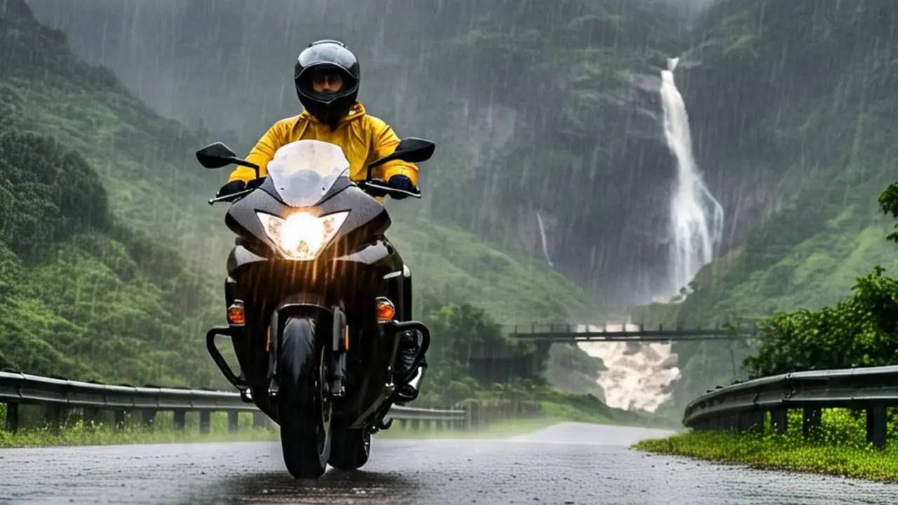 AI generated bike riding in monsoon