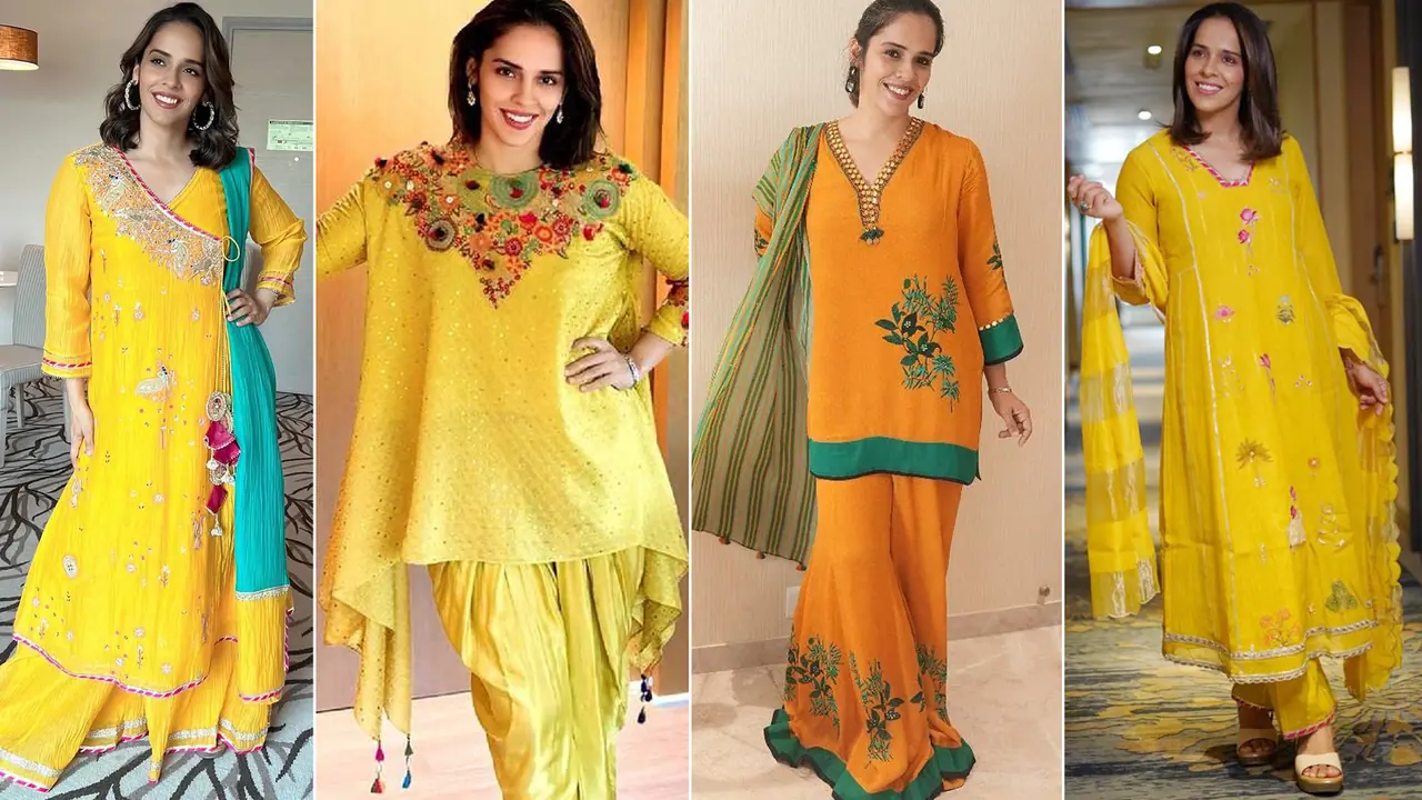Saina Nehwal Yallow Salwar Suit Dupatta Set Designs