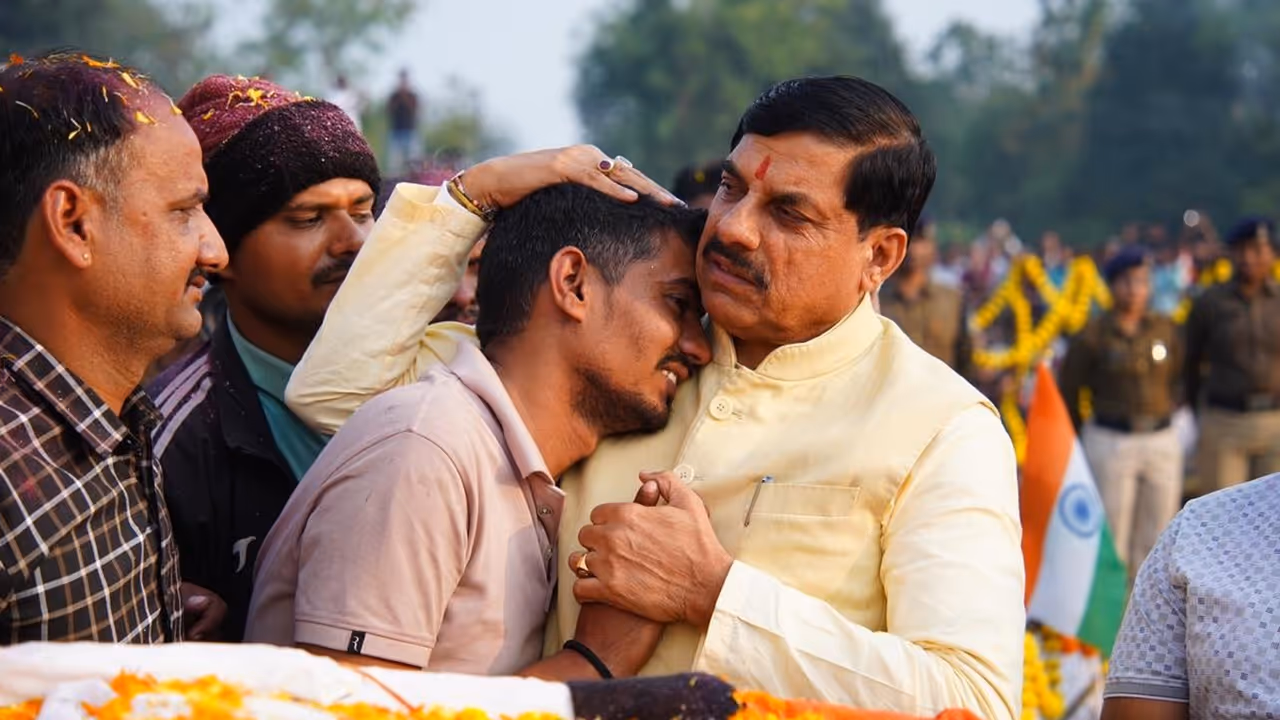 CM Mohan Yadav naxal encounter martyr Ashish Sharma park stadium job to brother