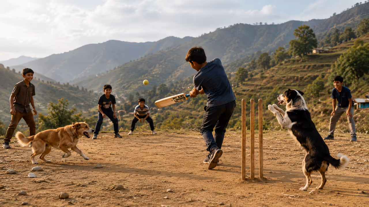 Dogs Engage in Fun Cricket Match with Kids Dogs Engage in Fun Cricket Match with Kids