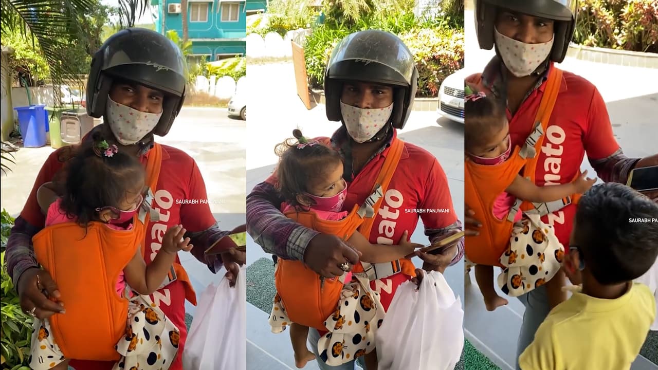 Food Supply Zomoto Agent with child in arms video caught the attention of netizens Food Supply Zomoto Agent with child in arms video caught the attention of netizens