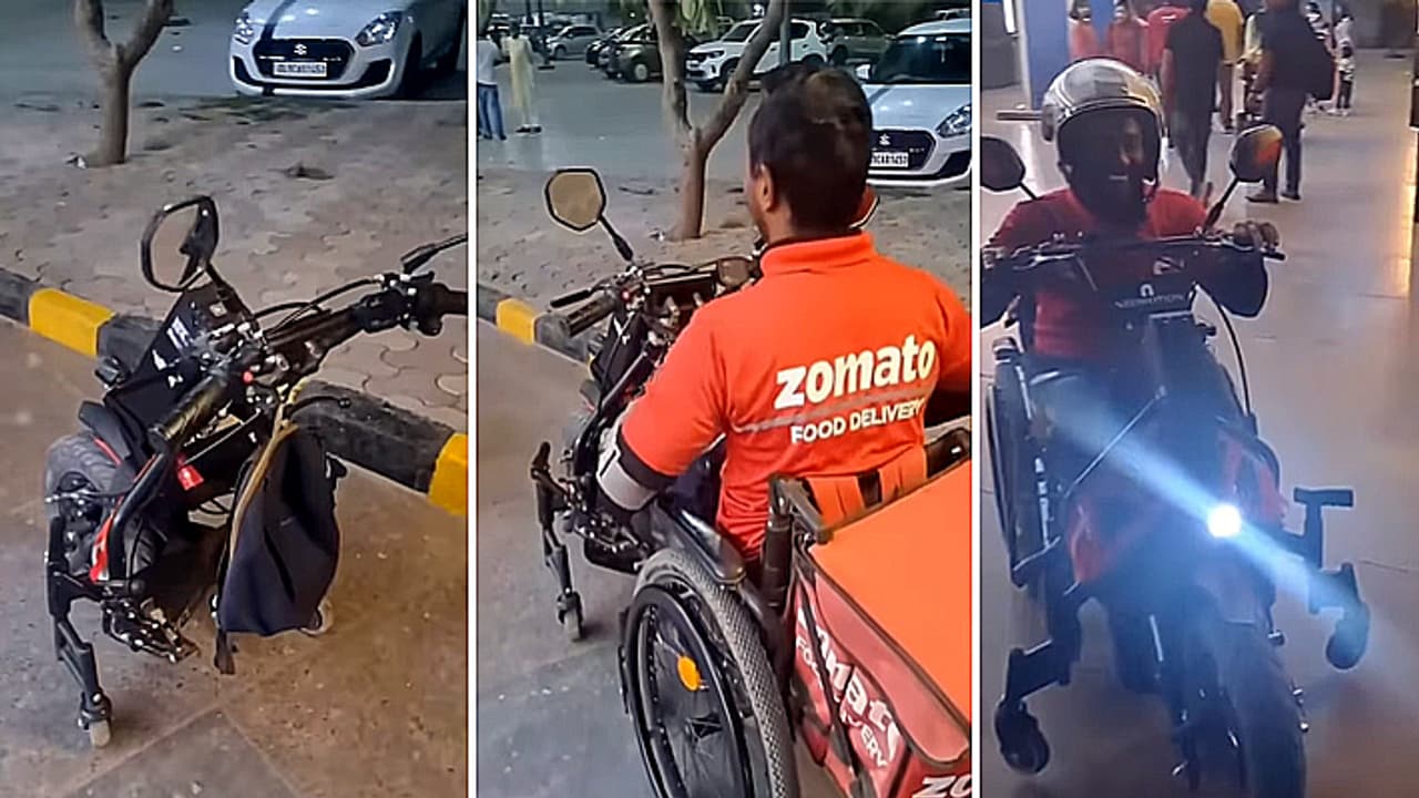 zomato delivery boy with electric wheel chair zomato delivery boy with electric wheel chair