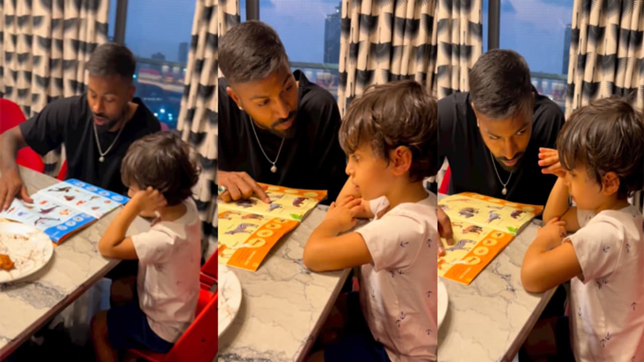 Hardik Pandya teaching his son Agastya Hardik Pandya teaching his son Agastya