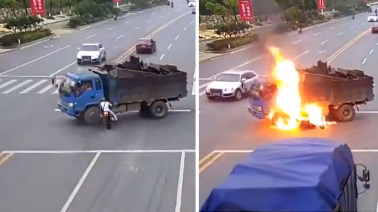 truck bike accident video truck bike accident video