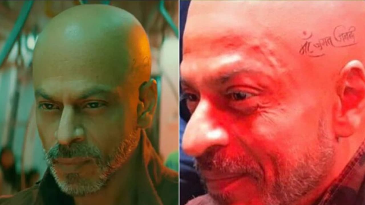 jawan teaser tattoo on shahrukh khan bald head jawan teaser tattoo on shahrukh khan bald head