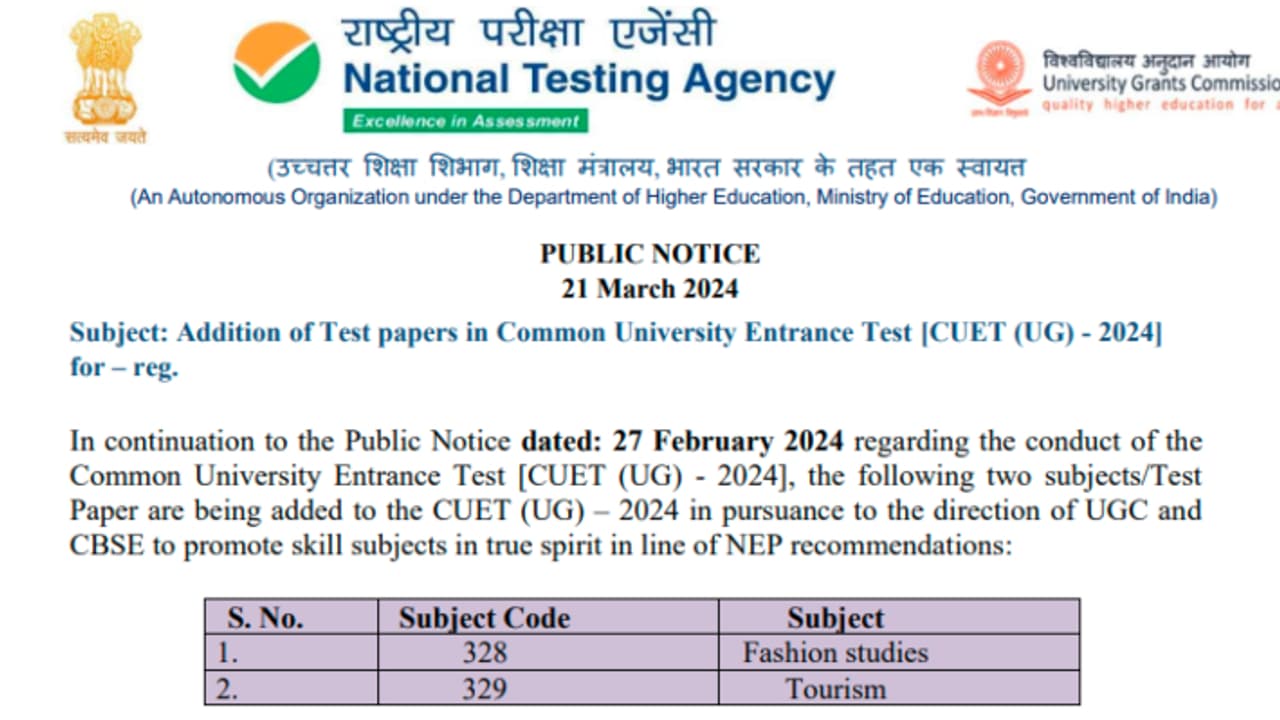 CUET UG 2024 nta adds two additional subjects