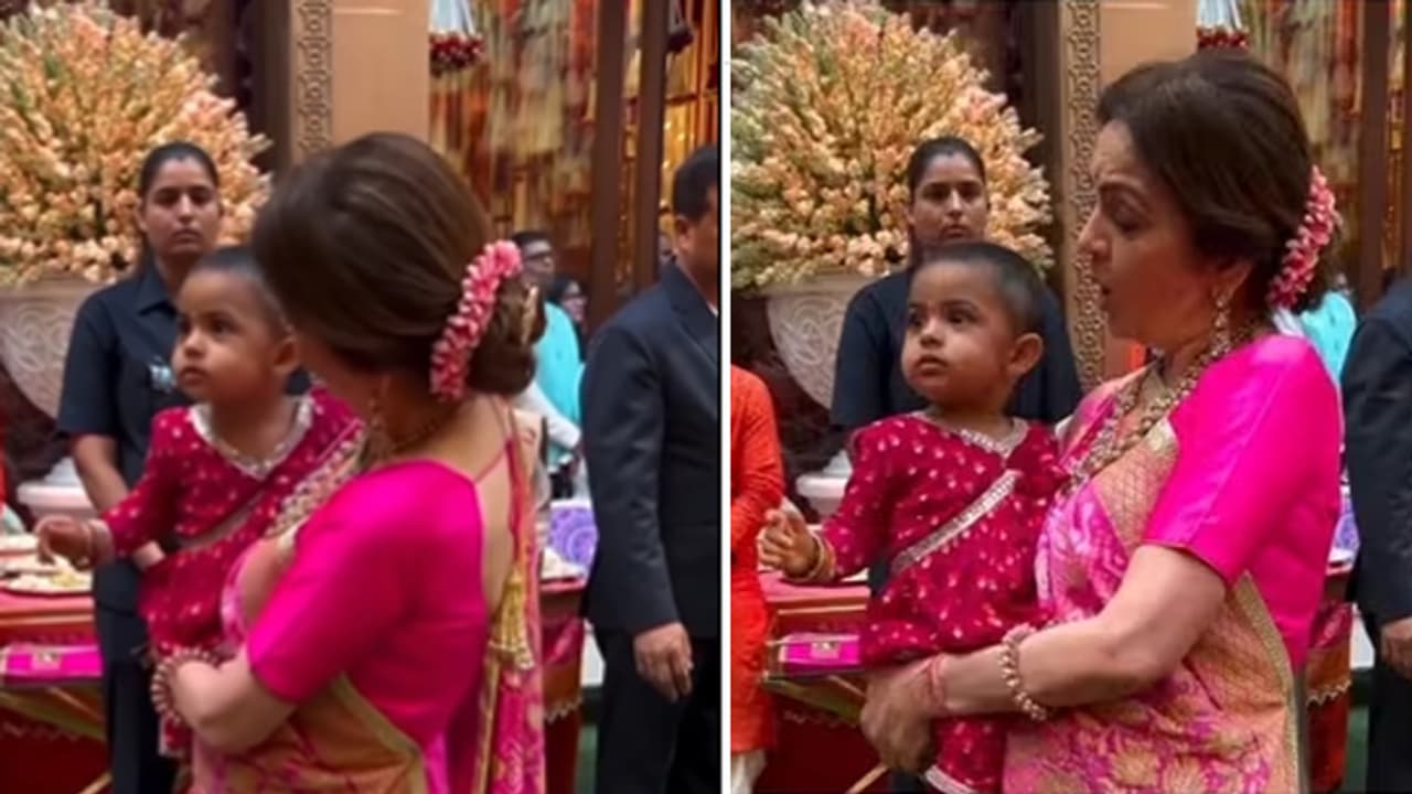 Nita Ambani play with granddaughter Veda in Ganesh visarjan Nita Ambani play with granddaughter Veda in Ganesh visarjan