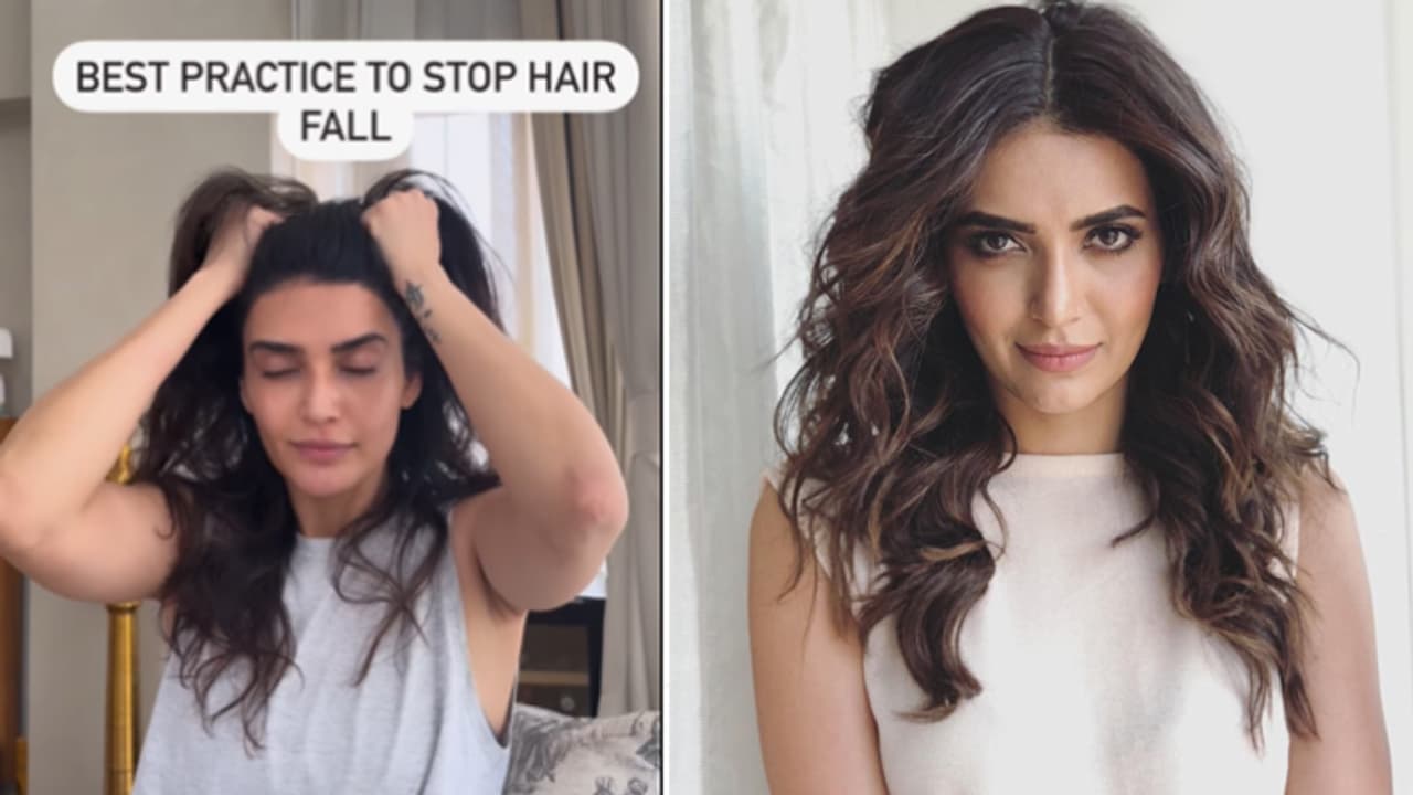 Karishma Tanna 5 minute practice to stop hair fall Karishma Tanna 5 minute practice to stop hair fall
