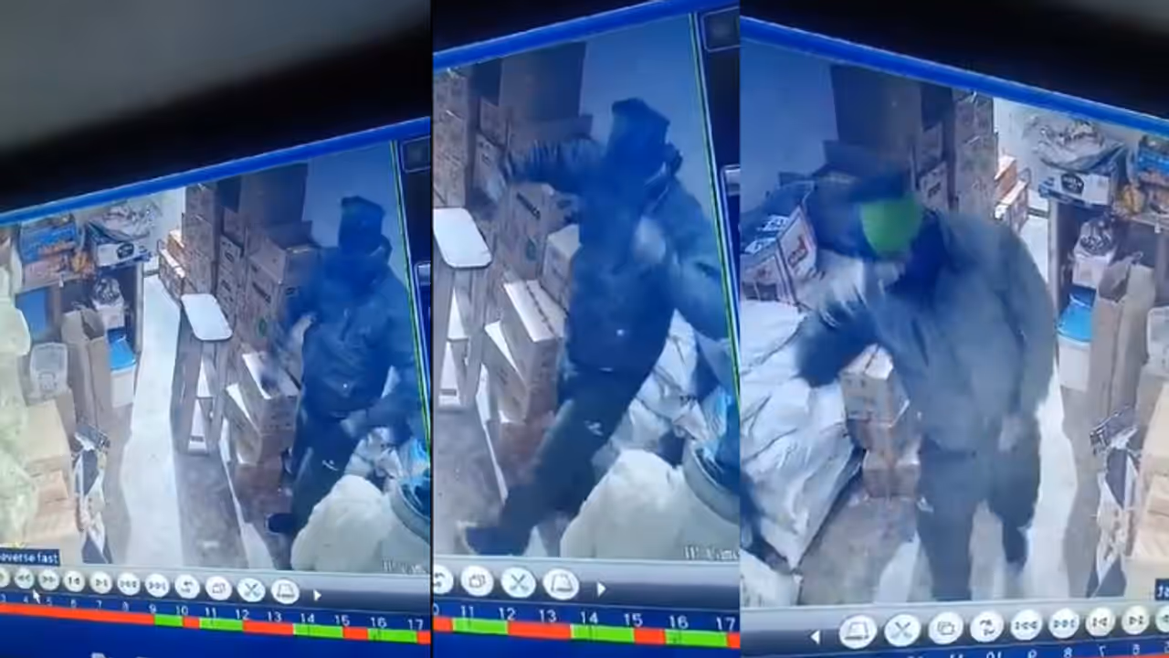 UP sambhal viral video dancing thief shop robbery cctv footage kaju badam theft UP sambhal viral video dancing thief shop robbery cctv footage kaju badam theft