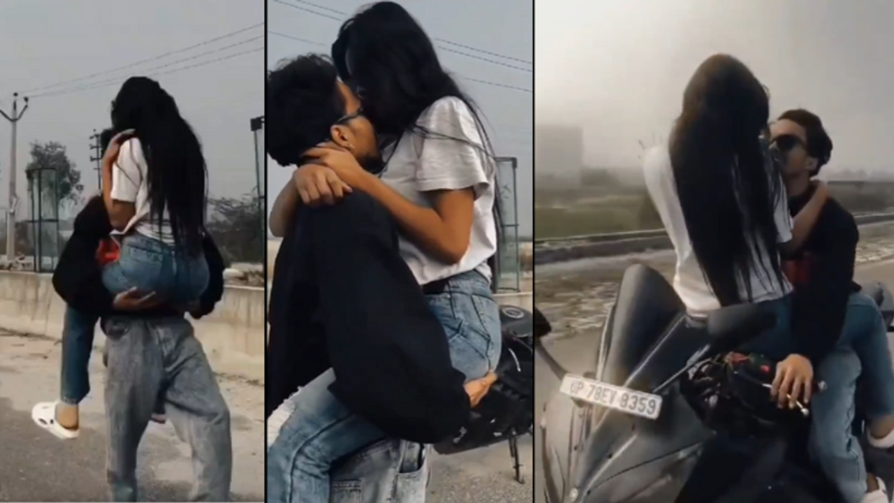 UP kanpur highway couple kiss stunt video viral on social media UP kanpur highway couple kiss stunt video viral on social media