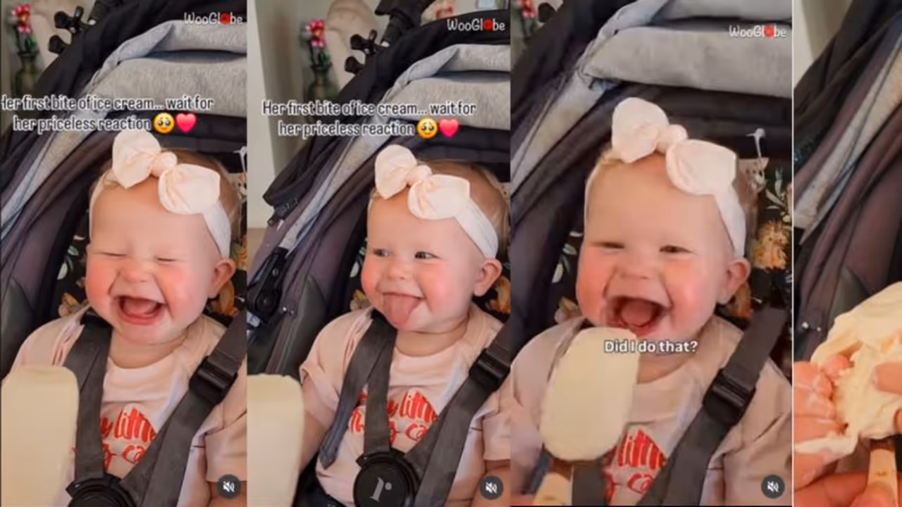 baby eating first time Ice cream