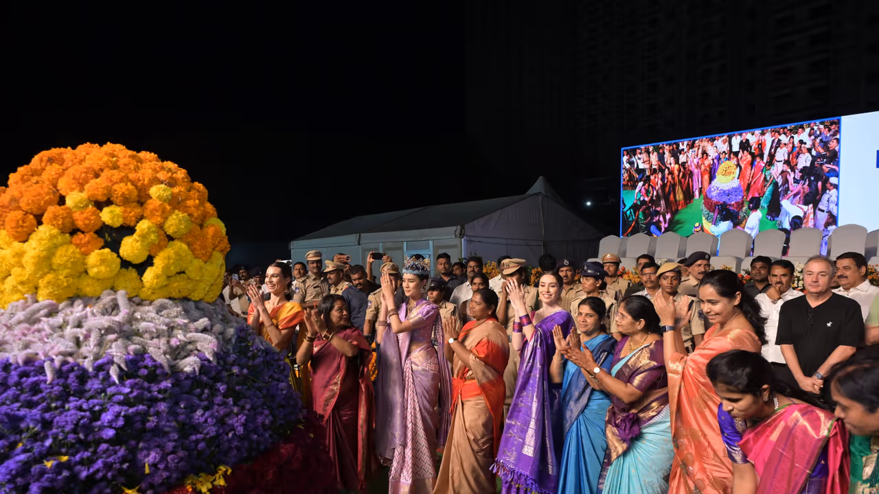 Bathukamma 2025 Miss World Opal Suchata Chuangsri shines in Telangana attire