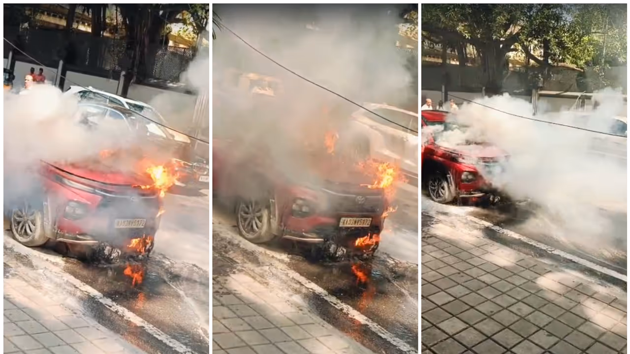 Moving Car catches fire outside Bengaluru Police Commissioner’s Office Moving Car catches fire outside Bengaluru Police Commissioner’s Office