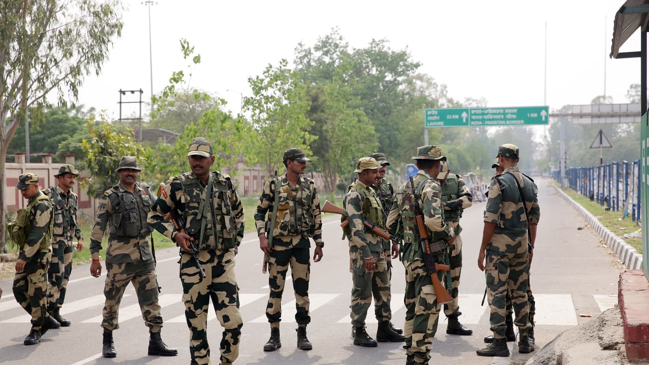 BSF personnel stand guard near Attari Wagah border