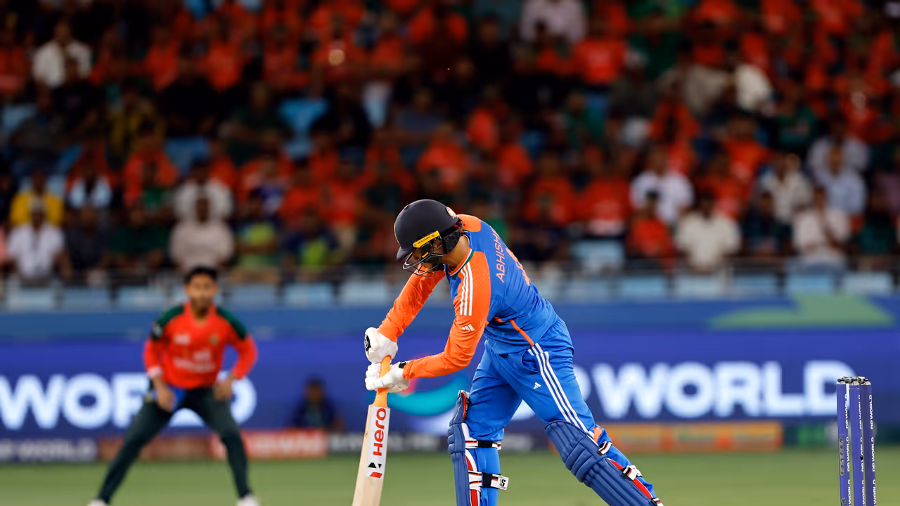 IND vs BAN Abhishek Sharma plays shot IND vs BAN Abhishek Sharma plays shot