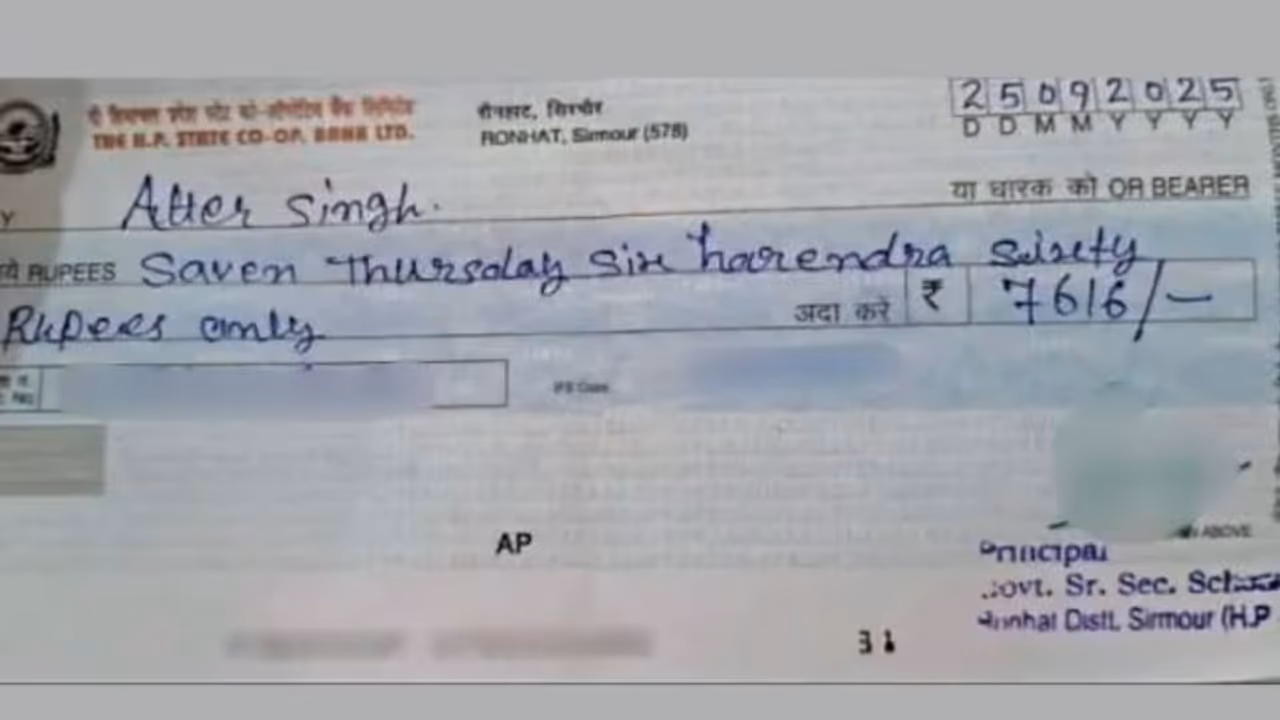 Teacher wrote wrongly on cheque