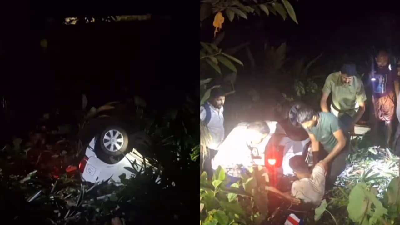 Car loses control and falls into a ravine in Perumbavoor Car loses control and falls into a ravine in Perumbavoor