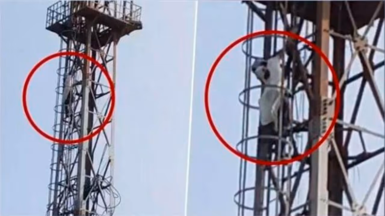 Girl Climbs mobile tower