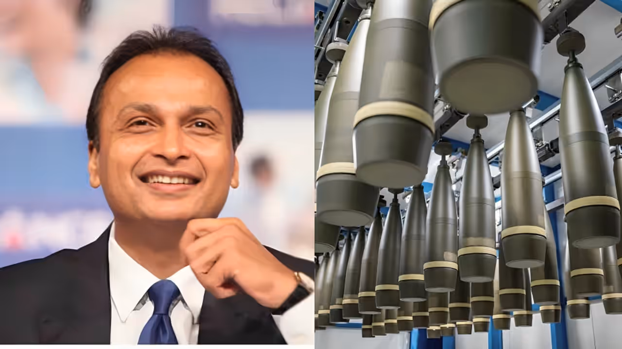 Collage of Anil Ambani and 155mm Artillery Shells