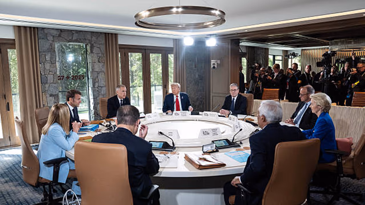 G7 leaders attend a meeting at the G7 summit in Kananaskis, Alberta, Canada 