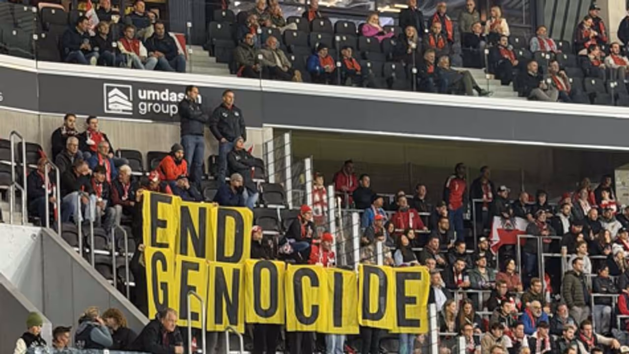 Austria vs Israel Nations League Match Banner Protest Austria vs Israel Nations League Match Banner Protest