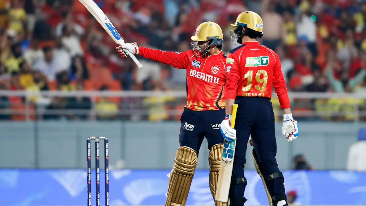 Punjab Kings' Priyansh Arya celebrates his half century during the match against Chennai Super Kings Punjab Kings' Priyansh Arya celebrates his half century during the match against Chennai Super Kings
