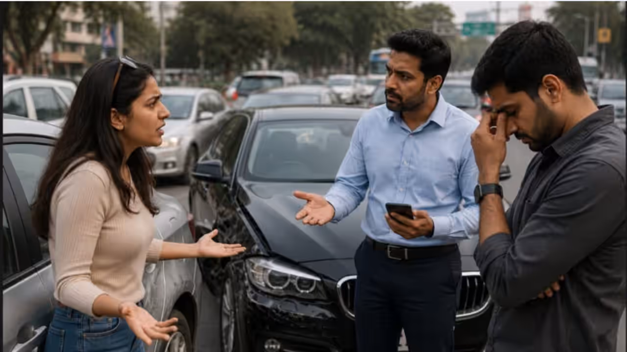 Man Pays Rs 21,000 After Girlfriend Hits BMW While Driving Man Pays Rs 21,000 After Girlfriend Hits BMW While Driving