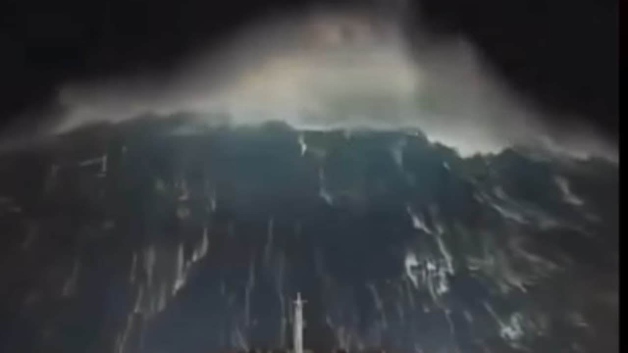 Giant Wave Crashes Over Massive Cargo Ship at Sea Giant Wave Crashes Over Massive Cargo Ship at Sea