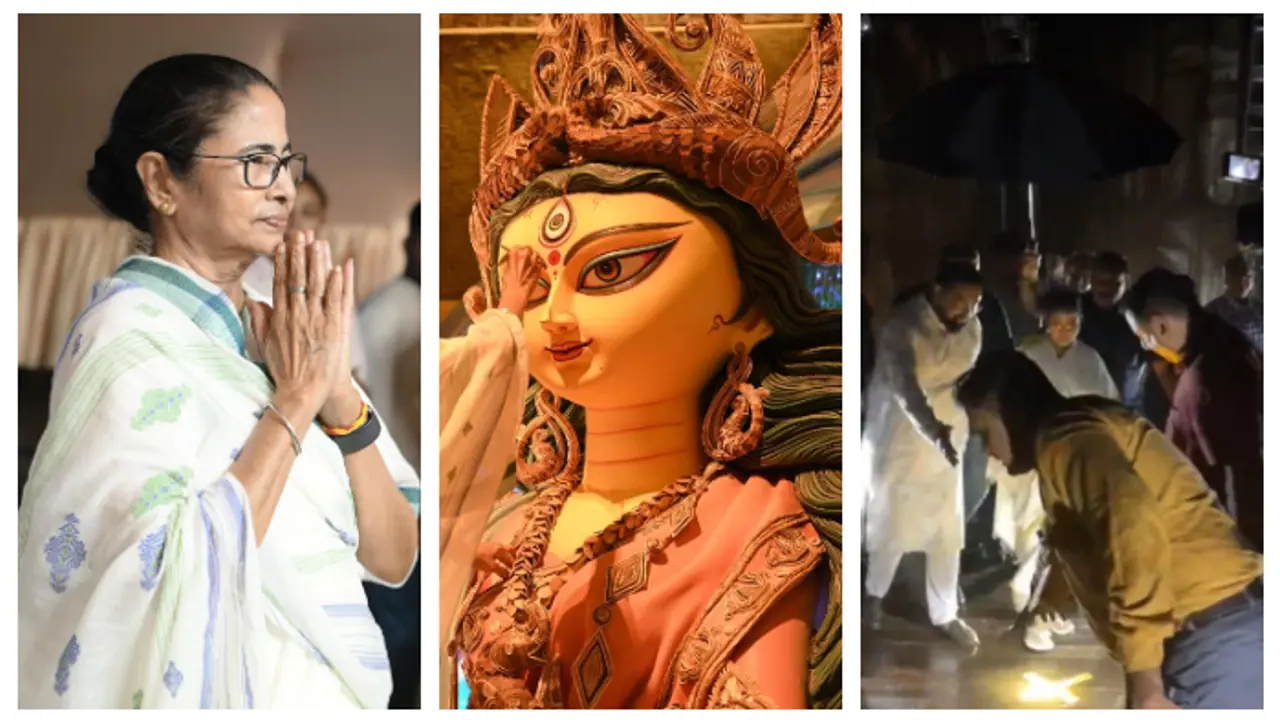 Mamata Banerjee inaugurated a bunch of Durga Pujas in Kolkata in the rain bsm Mamata Banerjee inaugurated a bunch of Durga Pujas in Kolkata in the rain bsm