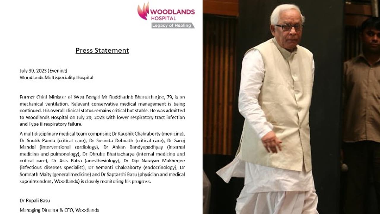 Buddhadeb Bhattacharya latest health update former CM on ventilation said Woodlands Hospital sunday evening Medical Bulletin bsm Buddhadeb Bhattacharya latest health update former CM on ventilation said Woodlands Hospital sunday evening Medical Bulletin bsm