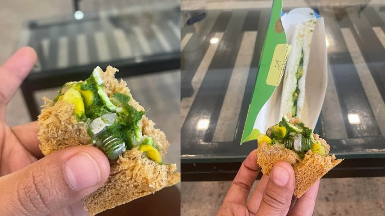 IndiGo s Bengaluru Chennai flight Passengers confused by screw in sandwich photo goes viral on social media bsm IndiGo s Bengaluru Chennai flight Passengers confused by screw in sandwich photo goes viral on social media bsm
