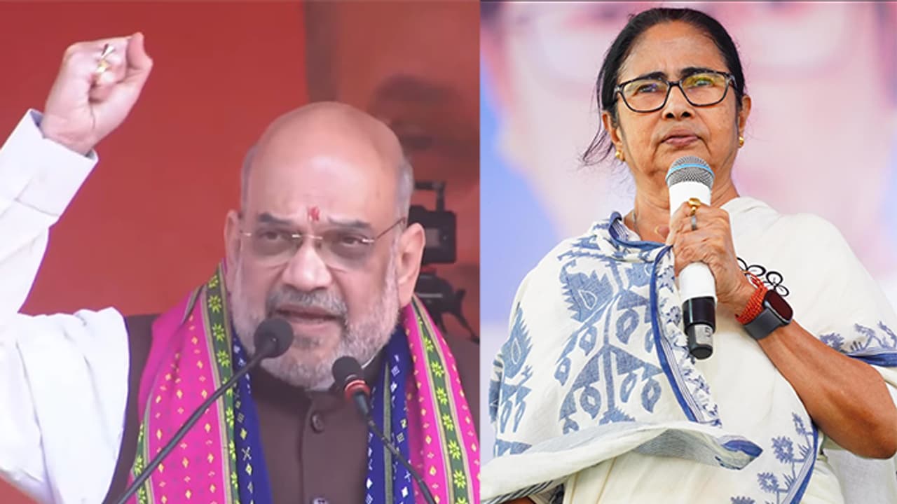 Mamata Banerjee and Amit Shah target each other over Sandeshakhali issue in Lok Sabha polls bsm Mamata Banerjee and Amit Shah target each other over Sandeshakhali issue in Lok Sabha polls bsm
