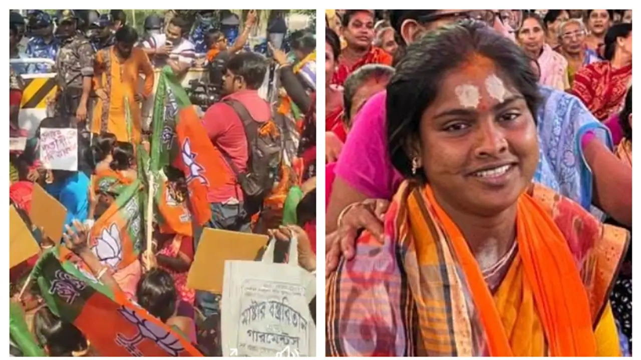 Sandeshkhali issue BJP workers protest at police station led by Rekha Patra bsm