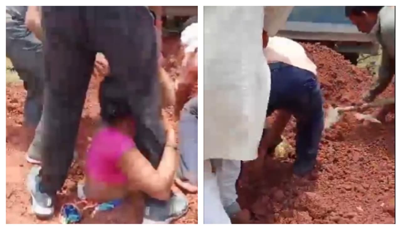 video of Madhya Pradesh trying to bury two women alive due to a land dispute has gone viral bsm video of Madhya Pradesh trying to bury two women alive due to a land dispute has gone viral bsm