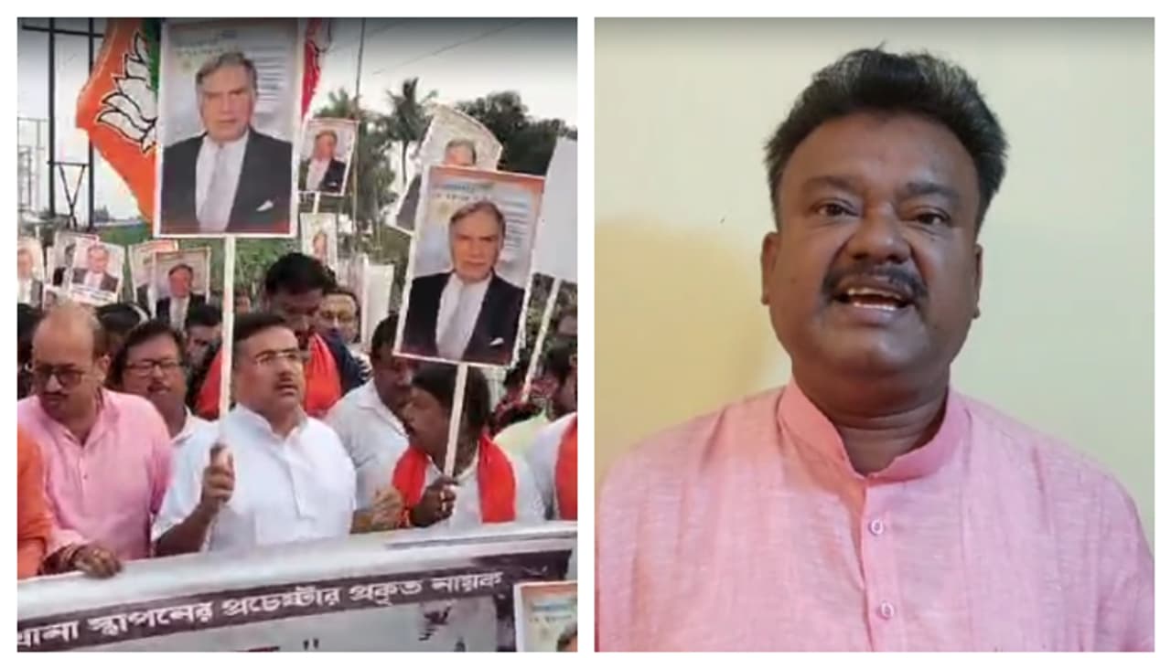 Suvendu Adhikari marches to Singur to pay tribute to Ratan Tata bsm Suvendu Adhikari marches to Singur to pay tribute to Ratan Tata bsm