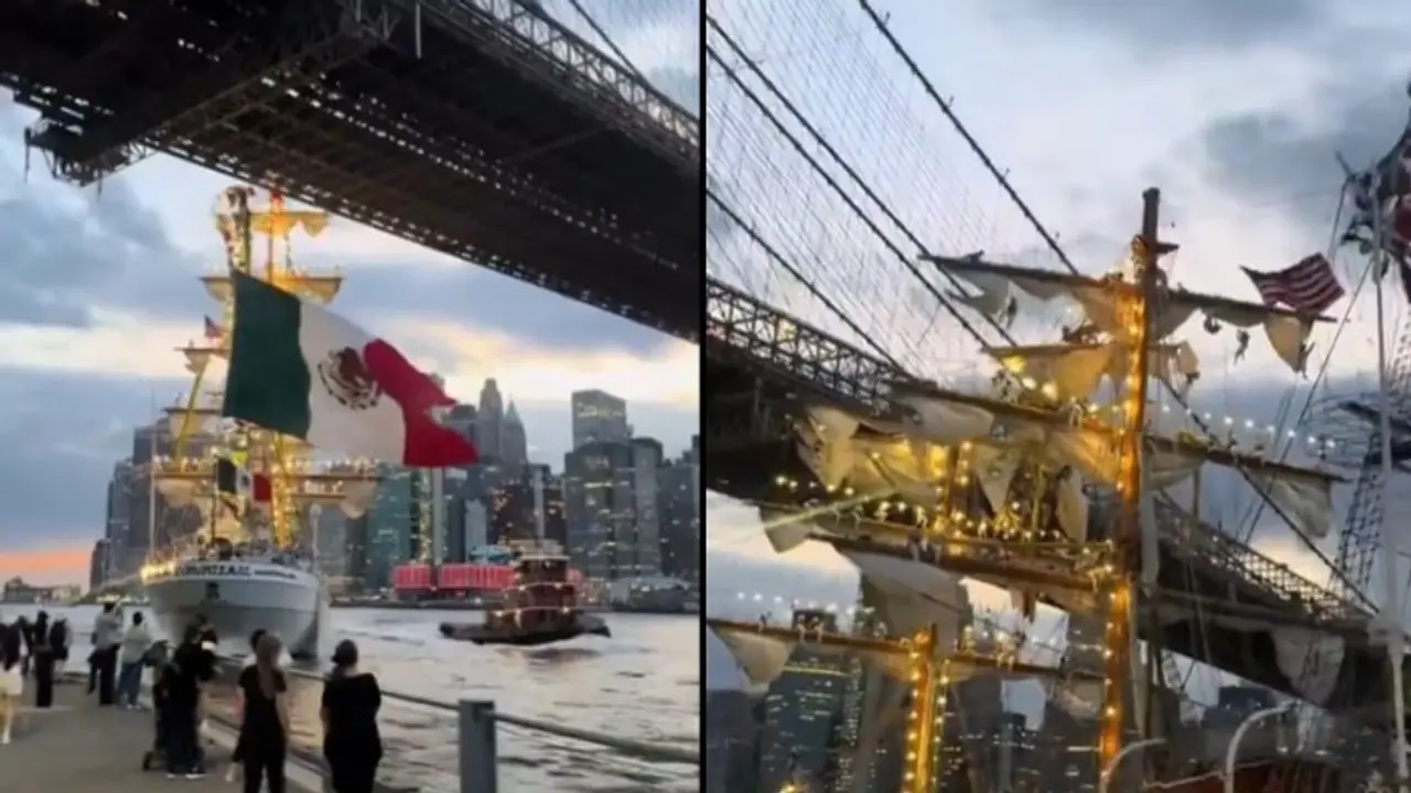 Mexican Navy ship collides into Brooklyn Bridge