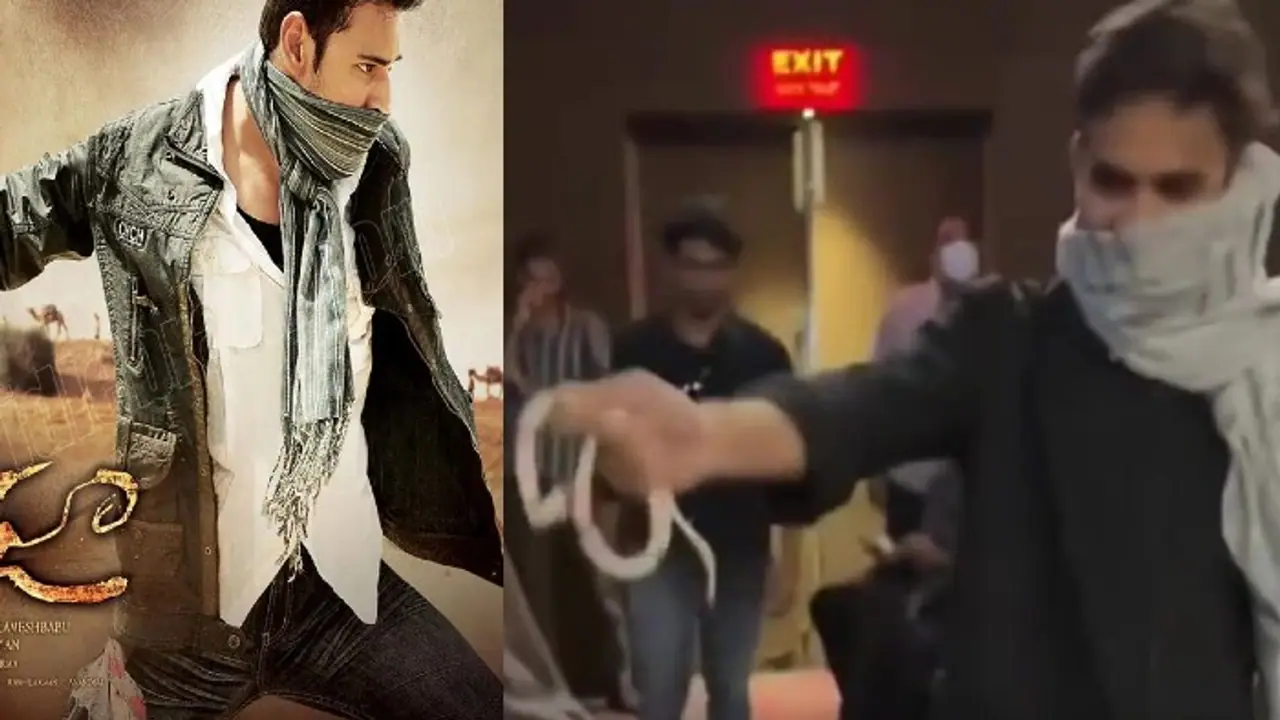 Fan enters theatre with real snake during Khaleja re release show Fan enters theatre with real snake during Khaleja re release show