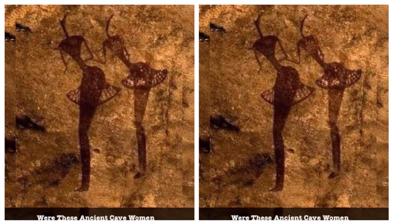 Tassili n’Ajjer region 8000 years old cave painting of women wearing mini skirts