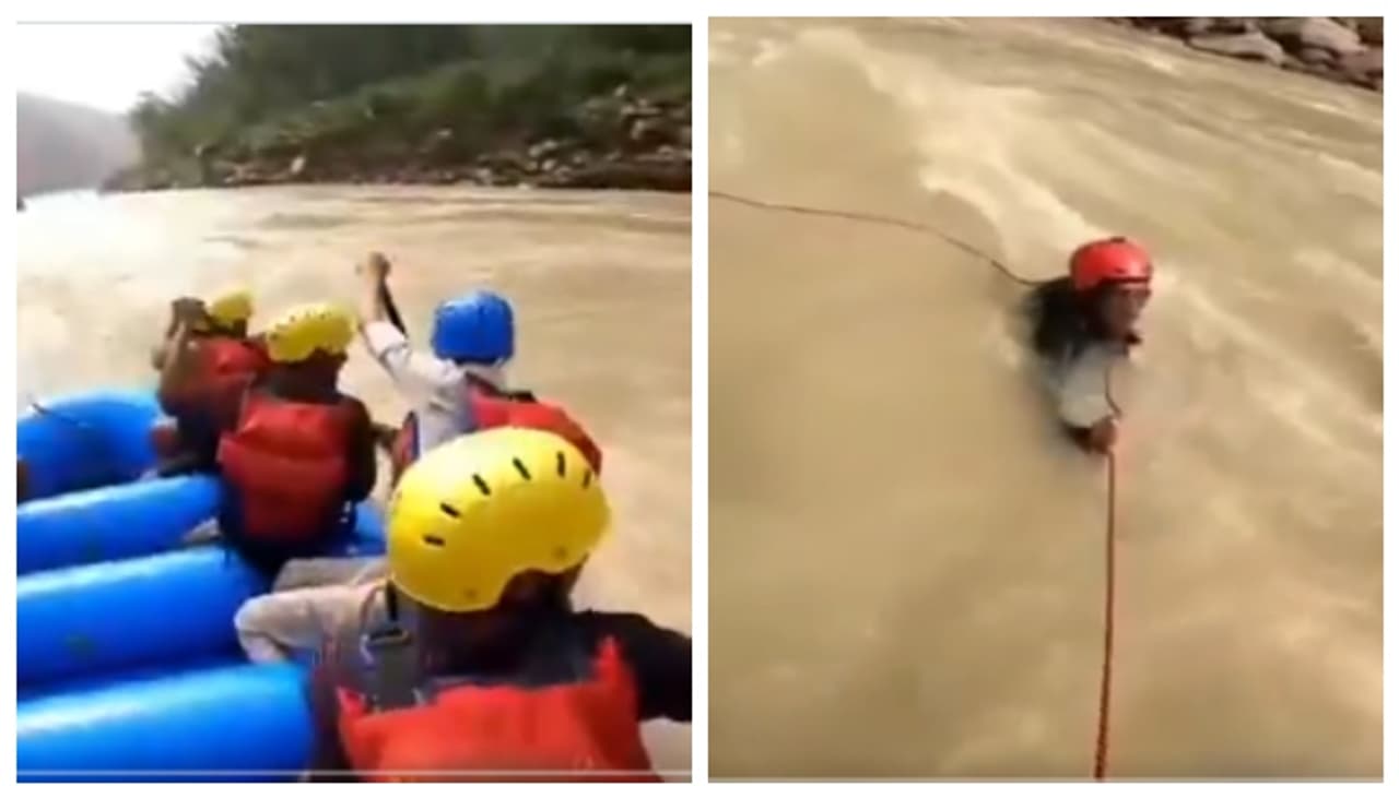Rafting guide rescues a man who was swept away in Rishikesh