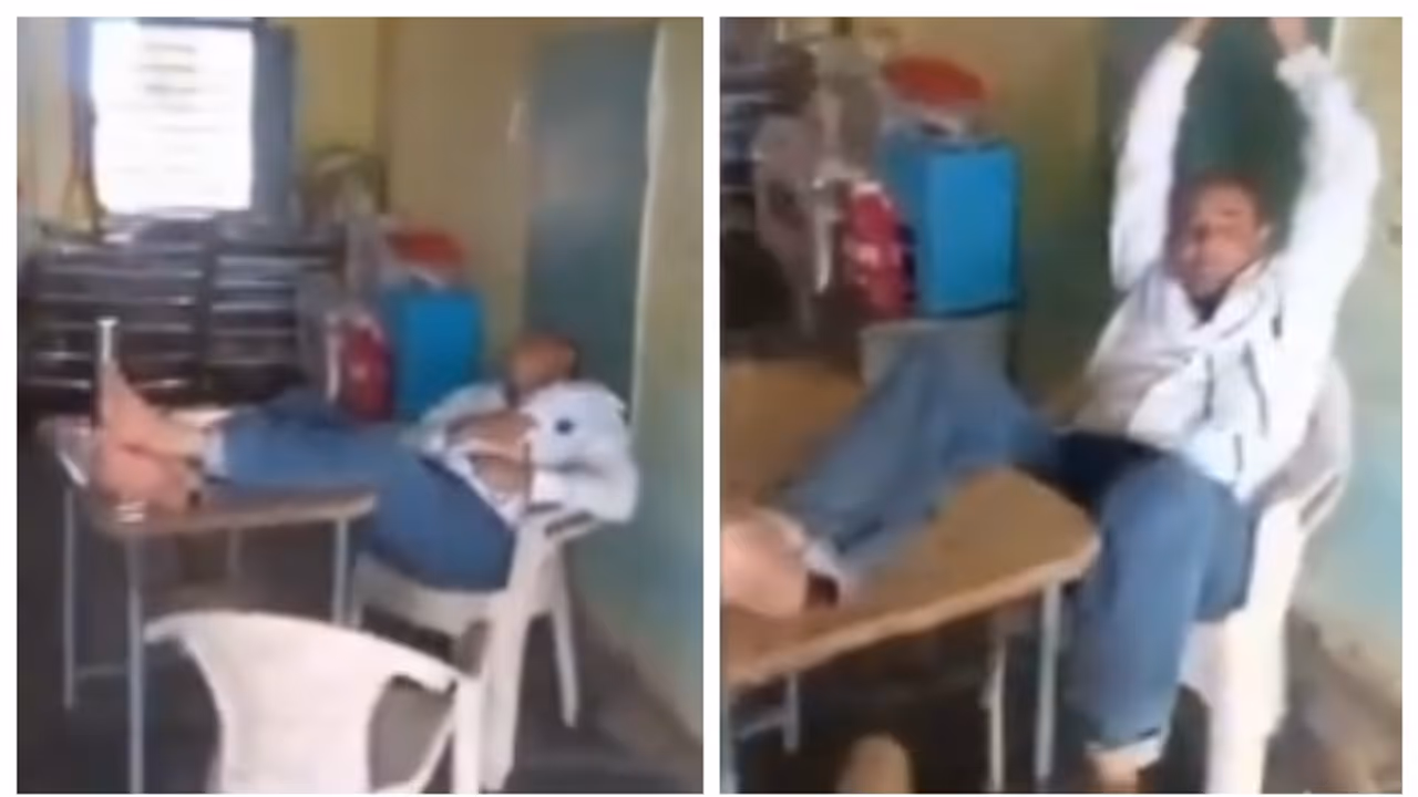 teacher comfortably sleeping in class room